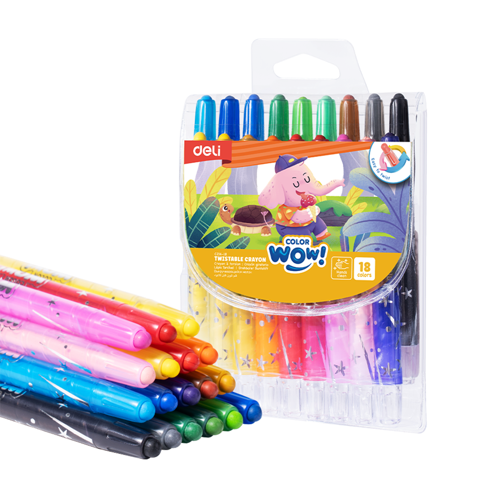 Creyones de Cera Enroscables ColorWow Deli estuche 18 colores *UMV-Inner de 12 cajas*